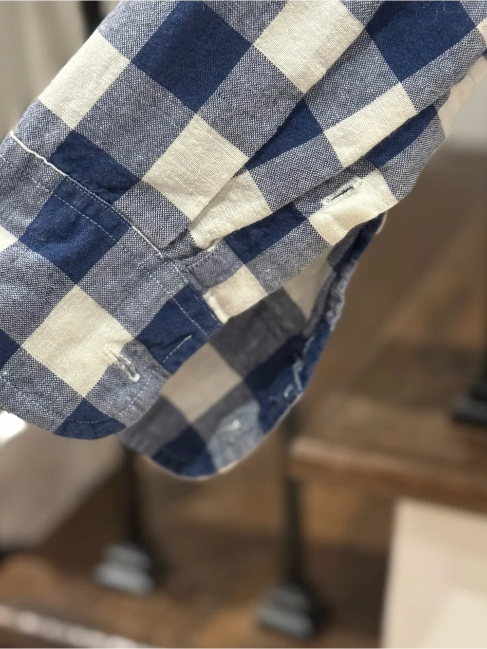 J. Crew Blue and White Check Linen-Cotton Shirt